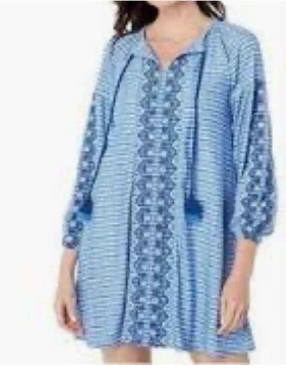 Cabana Life Charleston Coverluxe Tunic Dress Blue Patterned Long Sleeve Size:XL